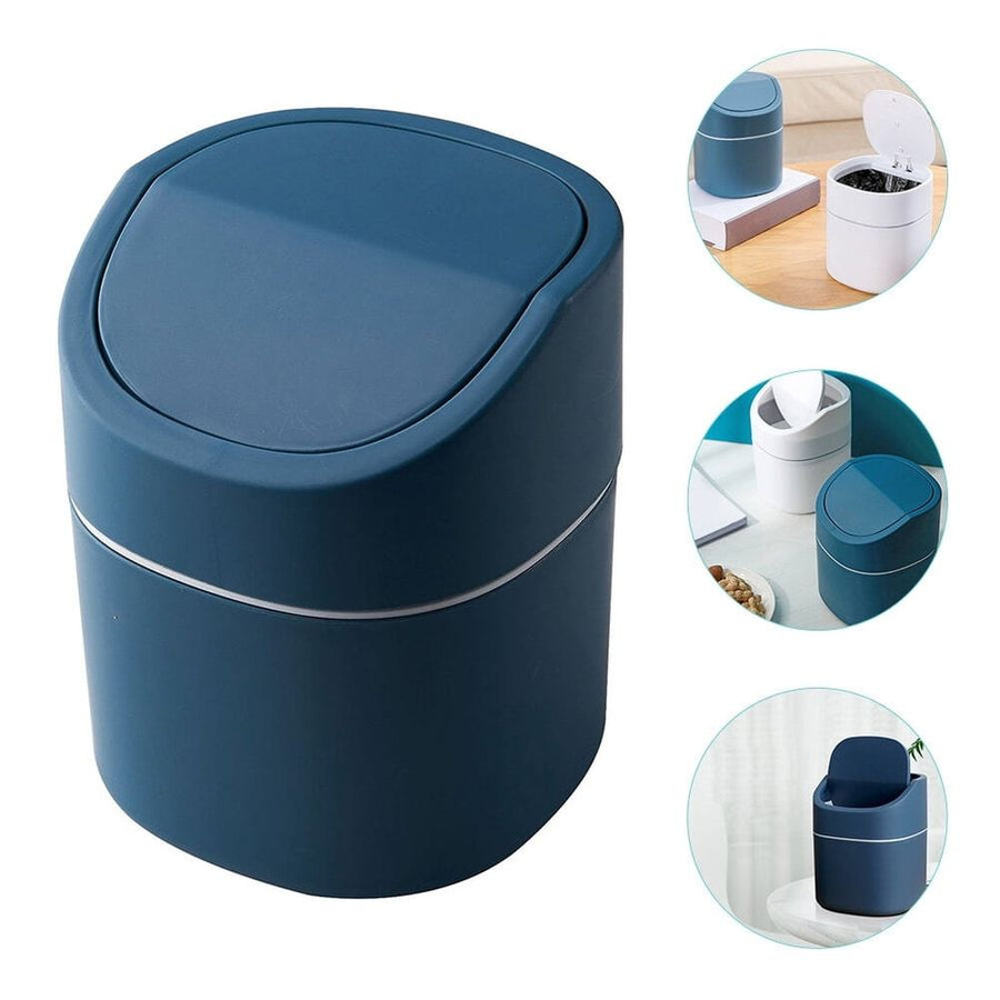 Dark Blue Desktop Trash Can with Odor-Reducing Lid for Home Use
