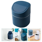 Dark Blue Desktop Trash Can with Odor-Reducing Lid for Home Use