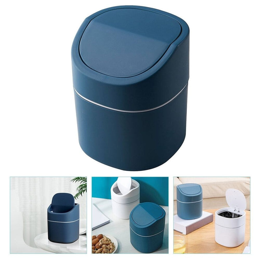 Dark Blue Desktop Trash Can with Odor-Reducing Lid for Home Use