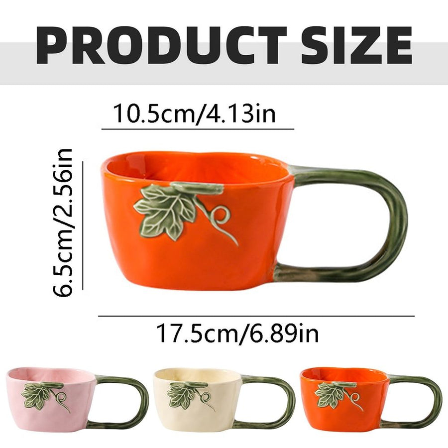 Pumpkin Ceramic Coffee Mug Setwith Large Handle, Fall and Halloween-Themed Design, for Serving Coffee, Tea, and Hot Cocoa, Great Gift for Friends and Family, Dishwasher and Microwave Safe