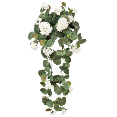 Flowering Geranium Artificial Plant Hanging Basket Home DecorUV Resistant Silk Faux Red Geranium Flowers with Hanging Planters for Outdoor Patio Balcony Front Porch Garden Home Decor