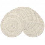 Boho Round Placemats Set of 8 Braided Border Round Place Mats 15 inch Washable Dining Table Mats for Home Wedding Holiday Party (Ivory Bordered,8)