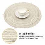 Boho Round Placemats Set of 8 Braided Border Round Place Mats 15 inch Washable Dining Table Mats for Home Wedding Holiday Party (Ivory Bordered,8)