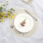 Boho Round Placemats Set of 8 Braided Border Round Place Mats 15 inch Washable Dining Table Mats for Home Wedding Holiday Party (Ivory Bordered,8)
