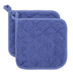 Cotton Terry Pot Holder Pack of 2 for Kitchen Everyday Basic Heat Resistant Coaster Potholder for Cooking and Baking Premium - Blue