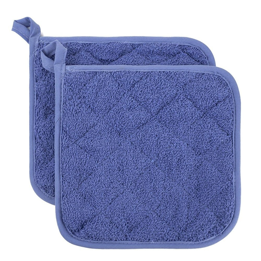 Cotton Terry Pot Holder Pack of 2 for Kitchen Everyday Basic Heat Resistant Coaster Potholder for Cooking and Baking Premium - Blue