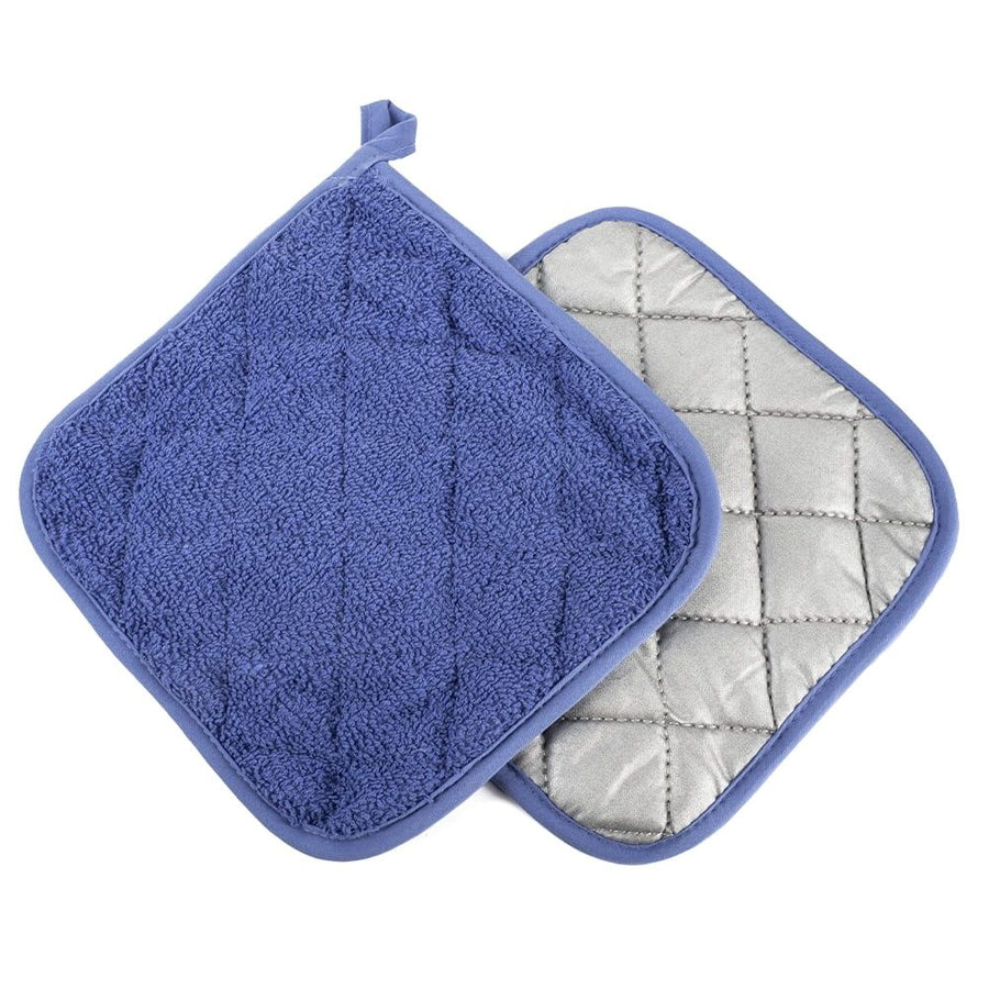 Cotton Terry Pot Holder Pack of 2 for Kitchen Everyday Basic Heat Resistant Coaster Potholder for Cooking and Baking Premium - Blue