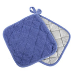 Cotton Terry Pot Holder Pack of 2 for Kitchen Everyday Basic Heat Resistant Coaster Potholder for Cooking and Baking Premium - Blue