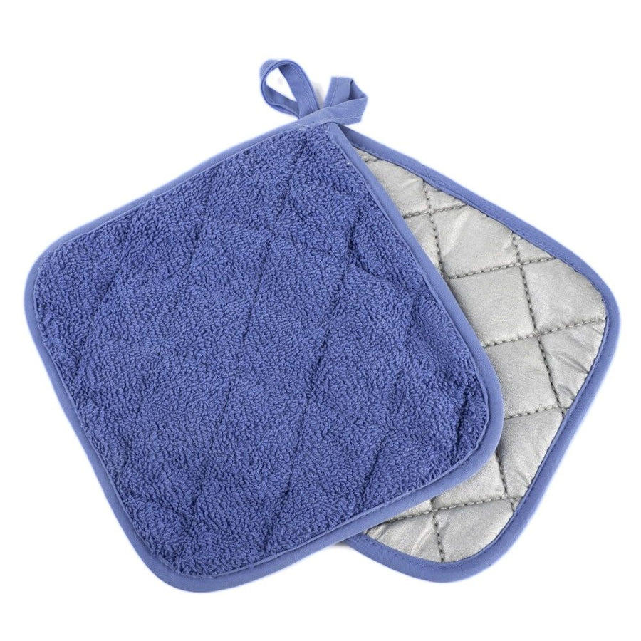 Cotton Terry Pot Holder Pack of 2 for Kitchen Everyday Basic Heat Resistant Coaster Potholder for Cooking and Baking Premium - Blue