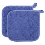 Cotton Terry Pot Holder Pack of 2 for Kitchen Everyday Basic Heat Resistant Coaster Potholder for Cooking and Baking Premium - Blue