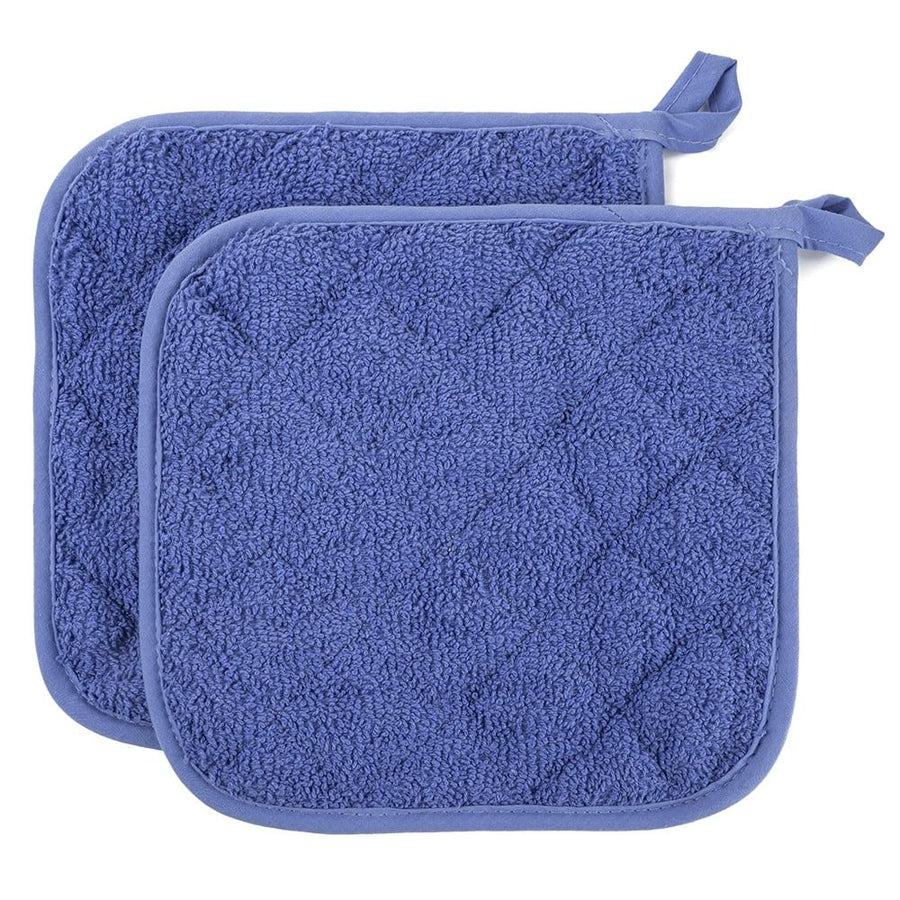 Cotton Terry Pot Holder Pack of 2 for Kitchen Everyday Basic Heat Resistant Coaster Potholder for Cooking and Baking Premium - Blue