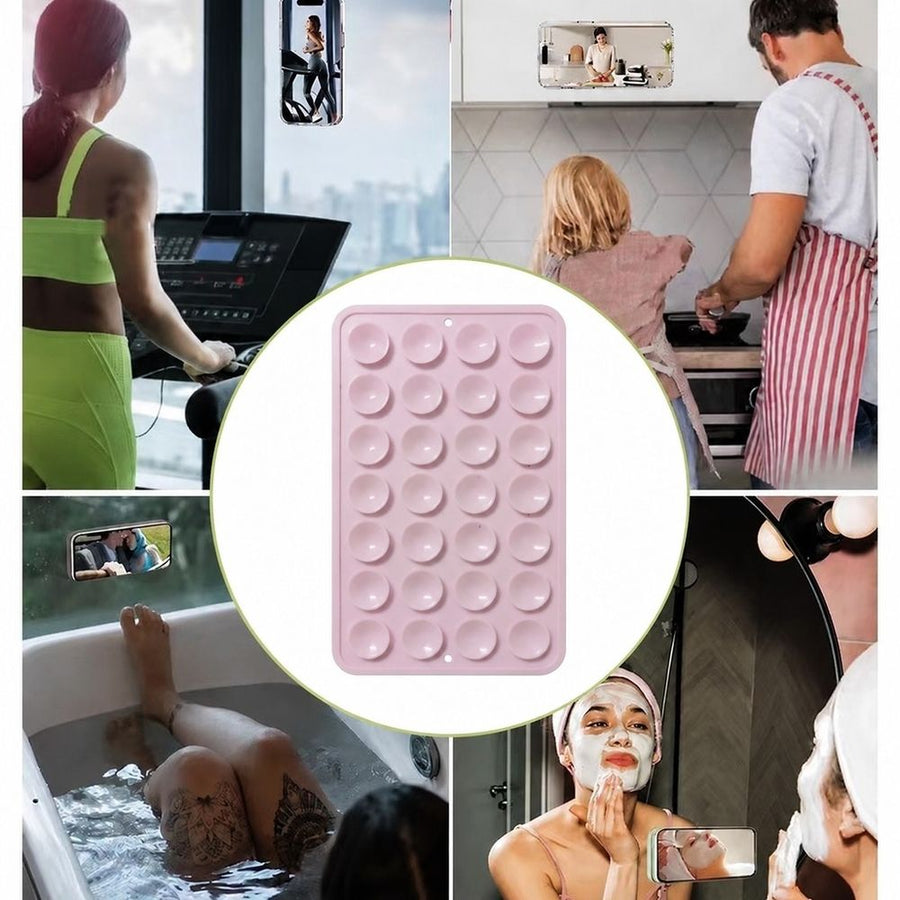 2 Pcs Double-Sided Suction Cup Phone Holder, 24 Suction Cups Per Side, Detachable, Waterproof, Suitable For Any Smooth Surface,5.3*8*0.5cm,Pink
