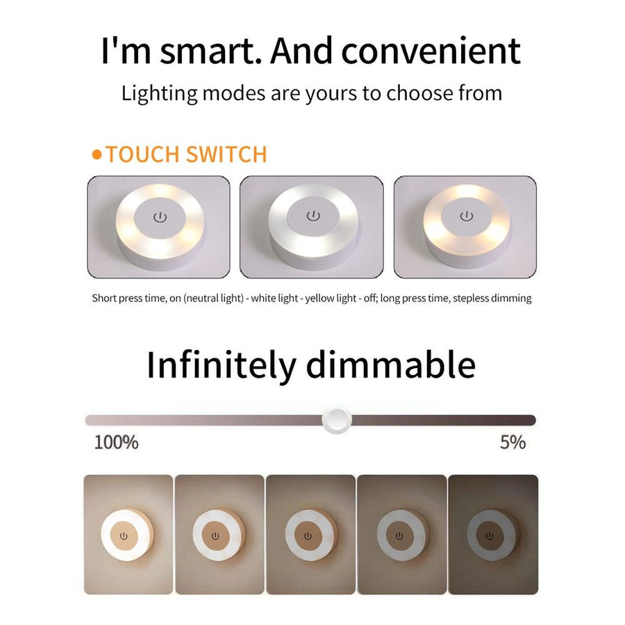 3 Pcs Dimmable LED Touch Night Light - Adjustable Warm White & Daylight Brightness, Easy Installation, USB Rechargeable Cabinet Light，6*6*2cm