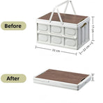 Foldable Camping Storage Box With Wooden Lid,Multi-Functional Portable Storage Box, Can Store Toys, Snacks, Car Essentials,33*22*17cm,White
