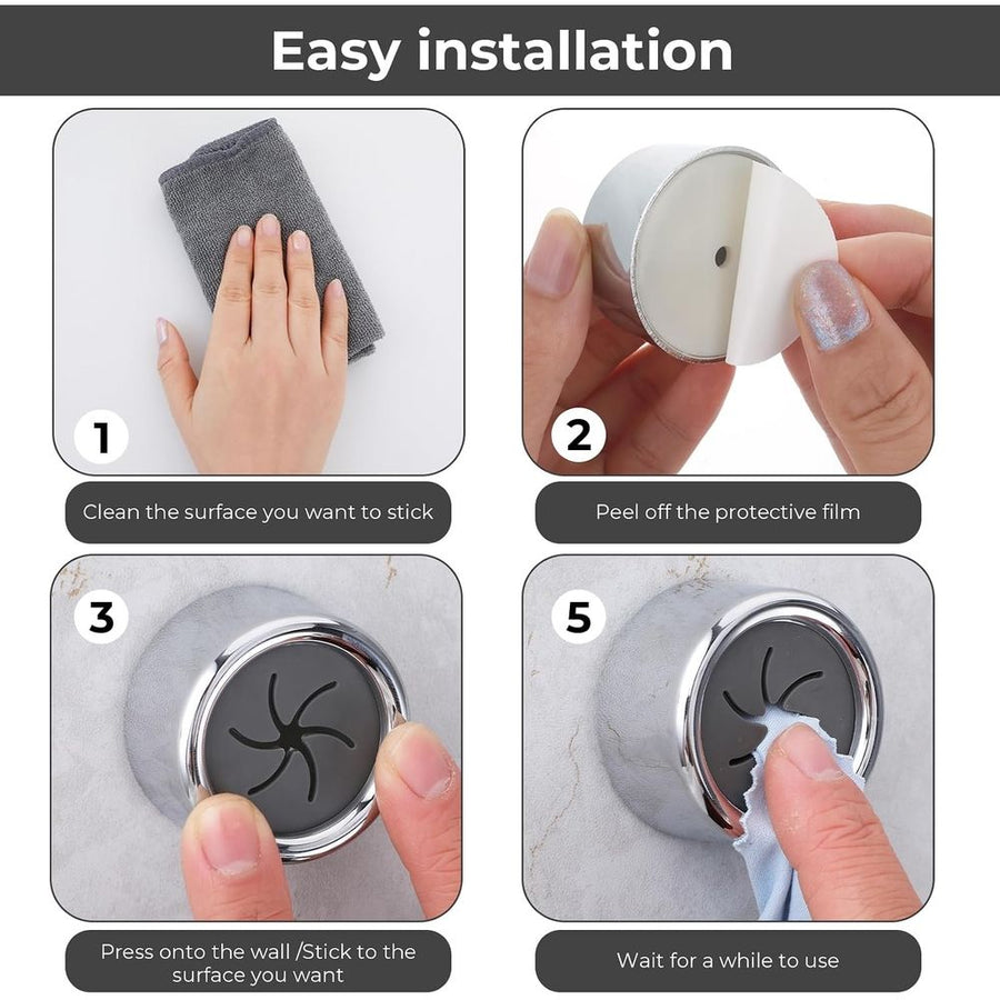 2 Pcs Kitchen Towel Holder, Self Adhesive Wall Towel Hook, Round Wall Mount Towel Holder For Bathroom, Kitchen,4.2*4.2*2.2cm,silvery