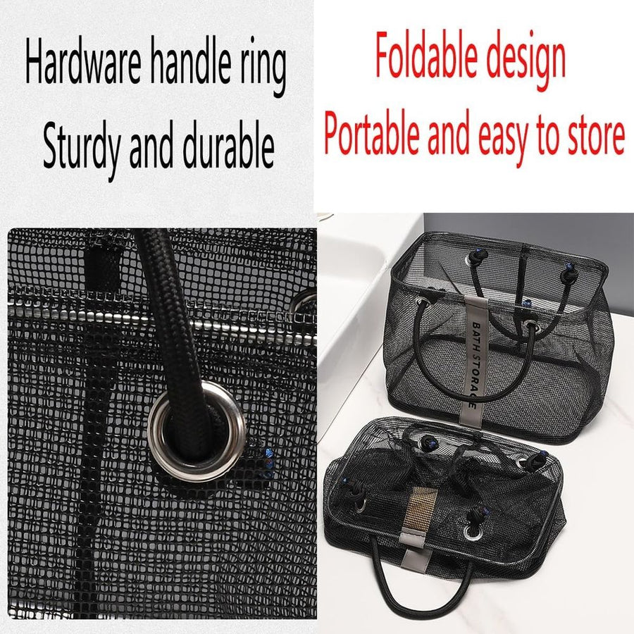 Foldable Mesh Shower Caddy Portable Bathroom Organizer Toiletry Bag For Shampoo,And Cosmetics Bathroom Accessories,26*16*25cm,Black