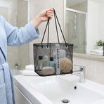 Foldable Mesh Shower Caddy Portable Bathroom Organizer Toiletry Bag For Shampoo,And Cosmetics Bathroom Accessories,26*16*25cm,Black
