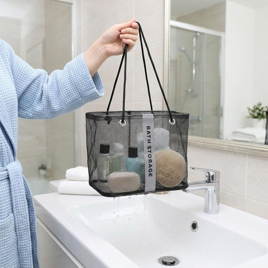 Foldable Mesh Shower Caddy Portable Bathroom Organizer Toiletry Bag For Shampoo,And Cosmetics Bathroom Accessories,26*16*25cm,Black