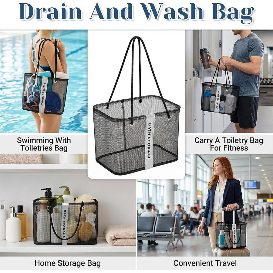 Foldable Mesh Shower Caddy Portable Bathroom Organizer Toiletry Bag For Shampoo,And Cosmetics Bathroom Accessories,26*16*25cm,Black