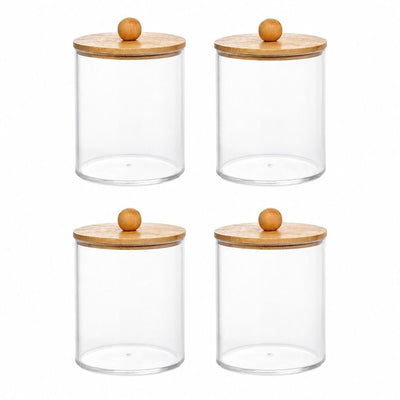 4 Pcs Dental Floss & Cotton Swab Storage Box With Lid, 10oz Transparent Bathroom Organizer Box, Also Suitable As Vanity Organizer,7*7*11cm