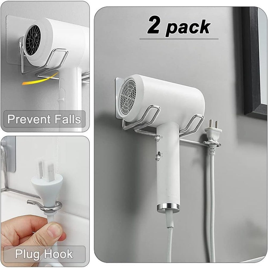 1 Pcs  Blow Dryer Stand Holder For Bathroom, Wall-Mounted Hair Dryer Shelf Storage Organizer Bathroom Accessories,9.5*5.3*12cm,silvery