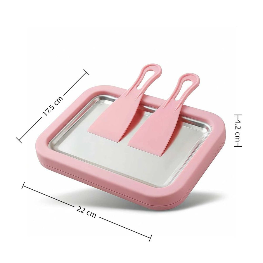 1 Set Ice Cream Maker Kit,Includes Freezing Tray And 2 Scrapers, DIY Ice Cream Tray, Stainless Steel Frozen Dessert Maker,22*17.5*4.2cm,Pink