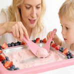 1 Set Ice Cream Maker Kit,Includes Freezing Tray And 2 Scrapers, DIY Ice Cream Tray, Stainless Steel Frozen Dessert Maker,22*17.5*4.2cm,Pink