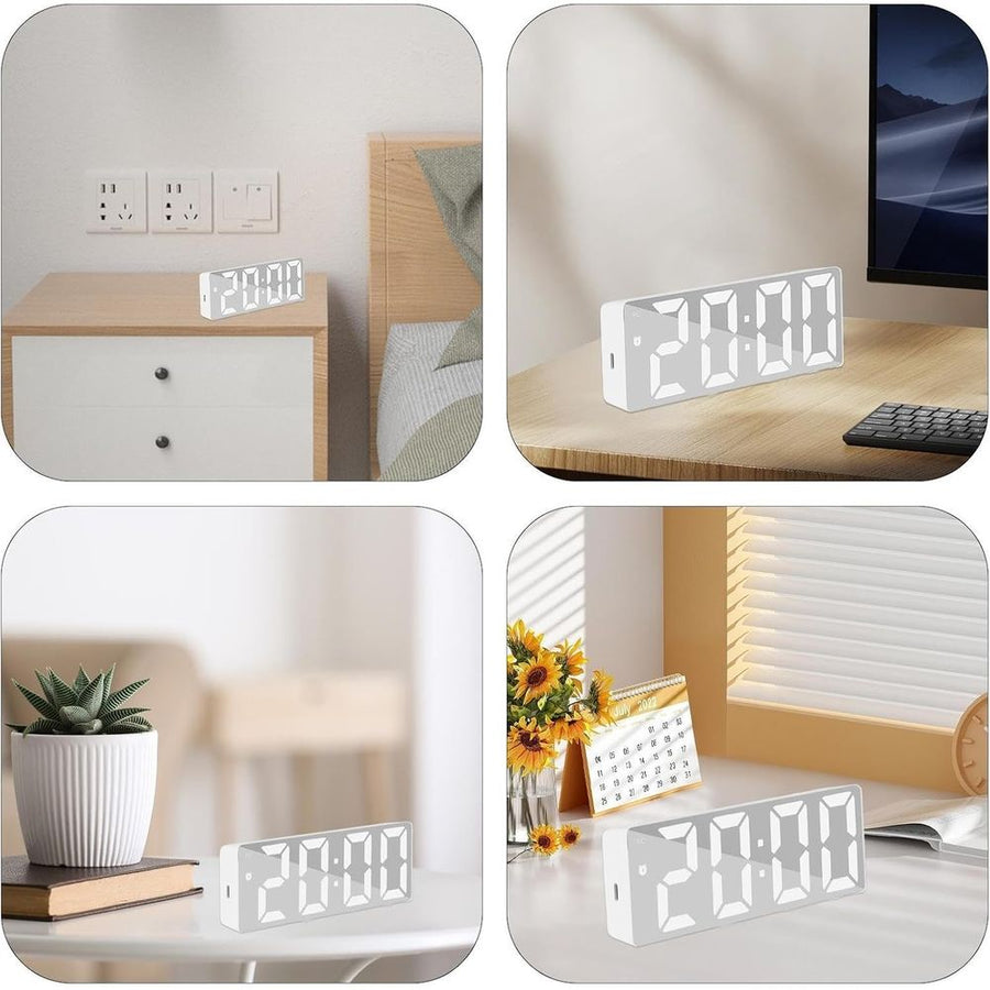 1 Pcs LED Mirror Desk Clock, Digital Alarm Clock With Snooze Function, Time Display, Desk Electronic Clock, Snooze Function,15.8*2.5*6cm，White
