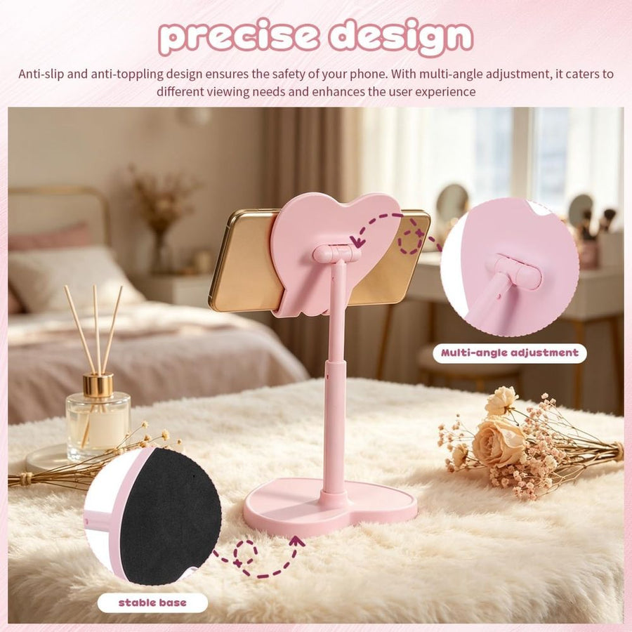 Heart-Shaped Phone Stand, Adjustable & Extendable Multi-Function Phone Holder, Suitable For Desk, Perfect For Watching Movies,23*11.3cm,Pink