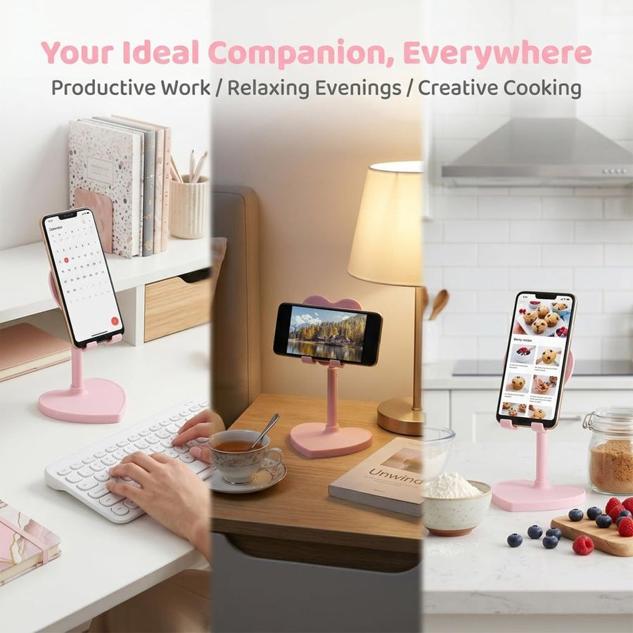 Heart-Shaped Phone Stand, Adjustable & Extendable Multi-Function Phone Holder, Suitable For Desk, Perfect For Watching Movies,23*11.3cm,Pink
