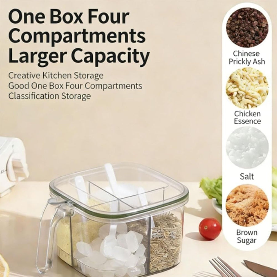 1 Pcs 5-Compartment Airtight Spice Jars, Multipurpose Transparent Spice Containers, Kitchen Seasoning Storage Box,13.8*9cm,Green