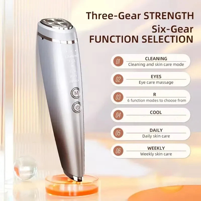 ✨ 6-in-1 Hot & Cold Facial Massager | Thermal/Cooling Therapy + Red & Blue Light + 3 Intensity Levels | Magnetic Charging, Full Face, Eye & Neck Care for Radiant V-Lift!/WHITE