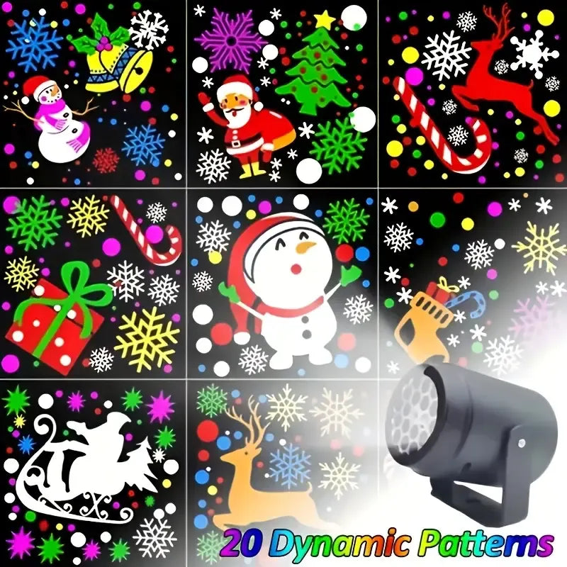 Christmas Projection Lamp, Sleek Black Matte Body, Compact & Portable, USB Powered, 20 Dynamic Rotating Patterns, Creates Colorful Dreamy Holiday Light Ambiance