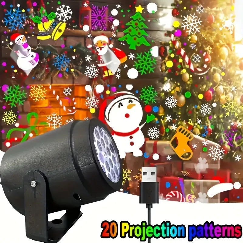 Christmas Projection Lamp, Sleek Black Matte Body, Compact & Portable, USB Powered, 20 Dynamic Rotating Patterns, Creates Colorful Dreamy Holiday Light Ambiance