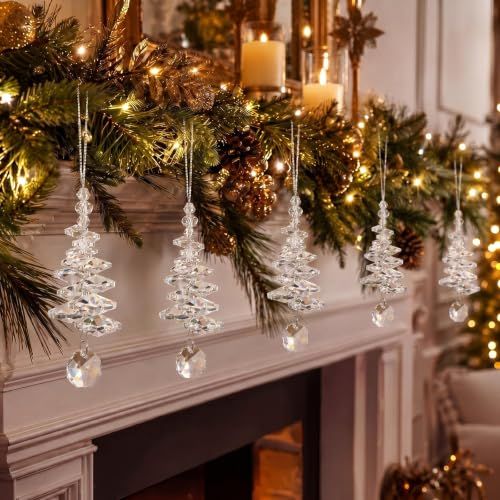 Set of 24 Crystal Tree Hanging Ornaments for Holiday, Mantel, Party & Christmas Decor (Clear)