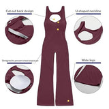 Stylish Backless Flared Jumpsuit for Yoga, Workout, Everyday & Occasions, S (Wine Red) - Front View