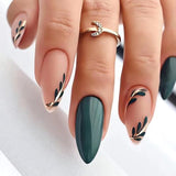 Reusable almond-shaped press-on nails for DIY manicures and daily wear (Deep Forest Green)
