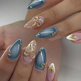 Reusable Press-On Nails, 24-Piece Set for DIY Nail Art, Ideal for Parties, Weddings and Daily Wear (Slate Blue)