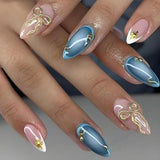 Reusable Press-On Nails, 24-Piece Set for DIY Nail Art, Ideal for Parties, Weddings and Daily Wear (Slate Blue)