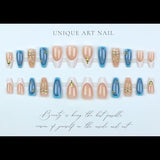 Reusable Press-On Nails, 24-Piece Set for DIY Nail Art, Ideal for Parties, Weddings and Daily Wear (Slate Blue) - Side View