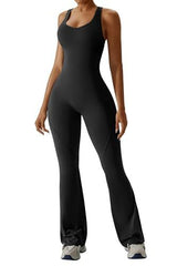 Women's Backless Flared Jumpsuit for Yoga, Gym, Parties & Daily Wear, XL (Black) - Rear View