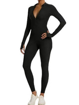 Long-sleeve Zip-up Bodysuit for Yoga, Workout, and Everyday Versatile Wear, S (Black)
