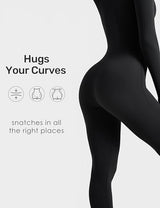 Long-sleeve Zip-up Bodysuit for Yoga, Workout, and Everyday Versatile Wear, M (Black) - Front View