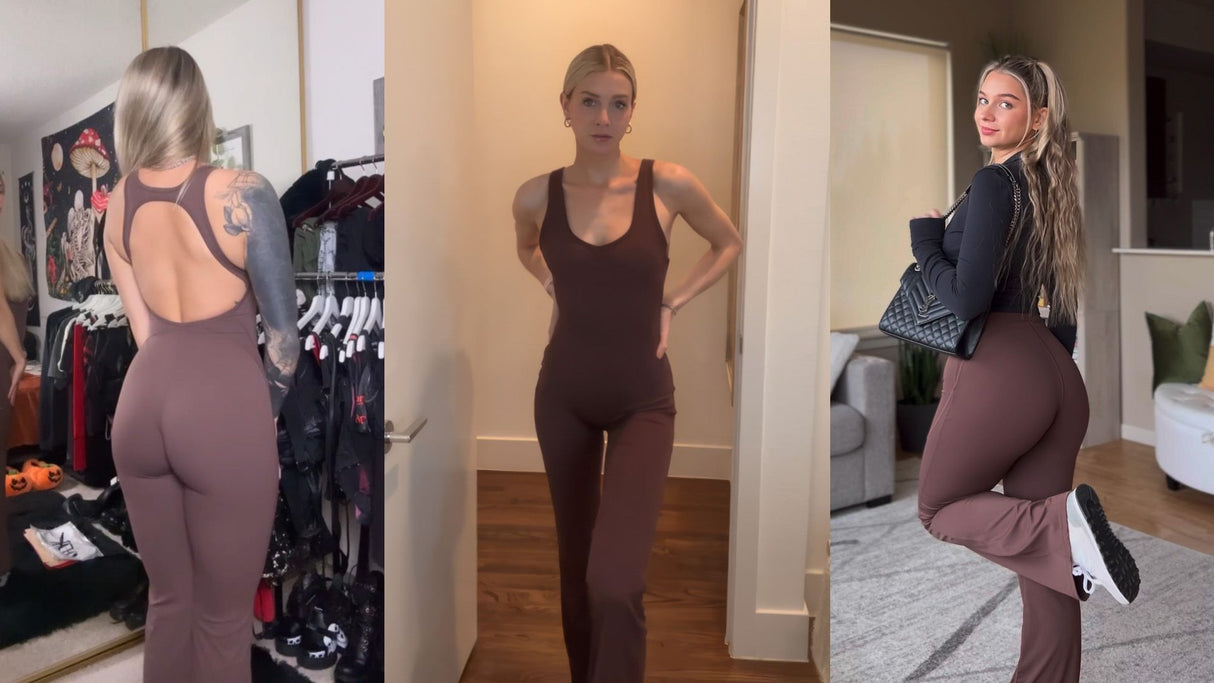 Sleeveless Open Back Flared Jumpsuit for Workout, Yoga, Casual Everyday & Occasions, M (dark brown)
