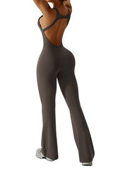Sleeveless Open Back Flared Jumpsuit for Workout, Yoga, Casual Everyday & Occasions, XL (dark brown)