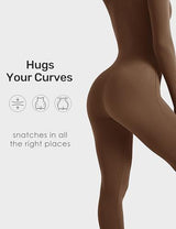 Long-Sleeve Zip-Up Bodycon Jumpsuit for Yoga, Workouts, and Casual Everyday Wear, XL (Brown)
