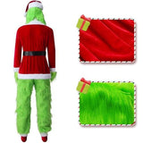 Adult Green Monster Christmas Santa Costume Set for Holiday Parties, Cosplay & Themed Events, S (green) - Top-Down View