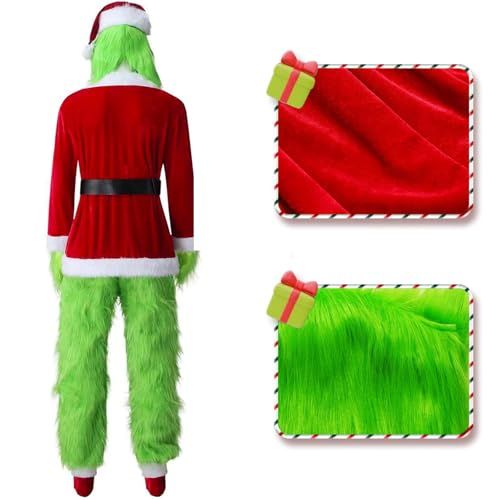 Adult Green Monster Christmas Santa Costume Set for Holiday Parties, Cosplay & Themed Events, XL (Bright Green)
