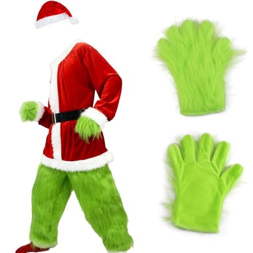 Adult Green Monster Christmas Santa Costume Set for Holiday Parties, Cosplay & Themed Events, XXL (Green)