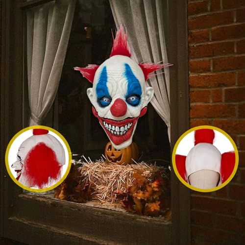 Scary Clown Mask for Halloween Costume Parties, Haunted Houses & Spooky Cosplay Events (White)